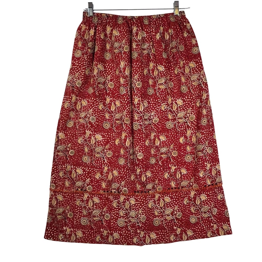 Market Place Dignity Not Charity Red Floral Cotton Maxi Skirt Size‎ L
